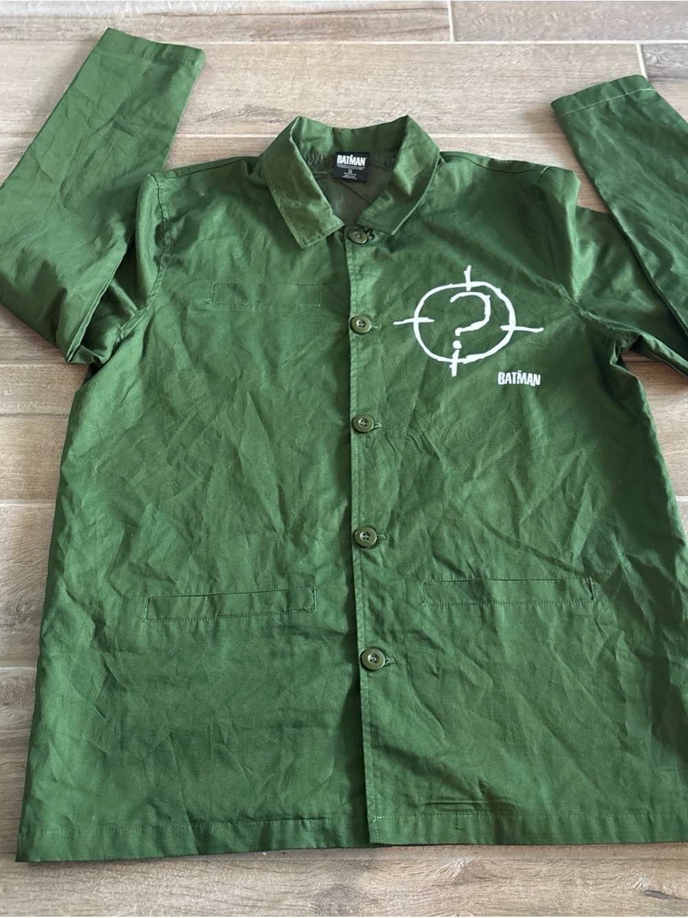 Batman men’s size M Olive Green Military Coach Jacket with White Target Graphic